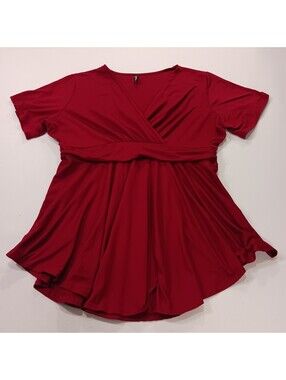 Allegrace Women’s Red Stretch Short Sleeve Casual Top Blouse Size 1X